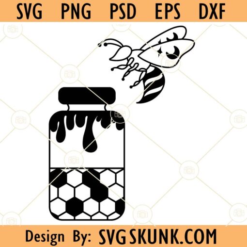 Bumblebee with dripping honey jar clipart svg
