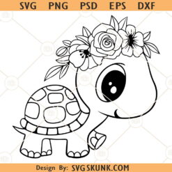 Floral baby turtle SVG, baby turtle svg, Cute baby turtle svg, Turtle face svg