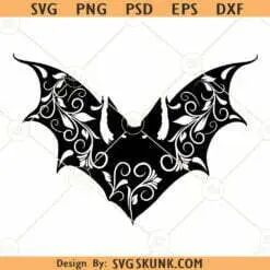 Floral bat SVG, Swirly Bat SVG, Bat Swirl svg, Bat Clipart svg, Halloween Bat svg