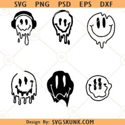 Melting Smiley Face Svg Bundle, Melting Smiley Faces Svg, Drippy Smiley SVG, Melted smiley Face SVG
