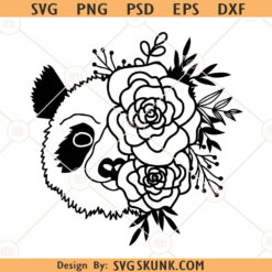 Panda head with flower crown SVG, Panda head with Floral crown SVG, Panda head with flowers SVG