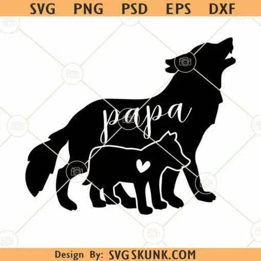 Papa wolf and baby wolf SVG, Papa wolf SVG, Wolf family svg, Wolf silhouette svg