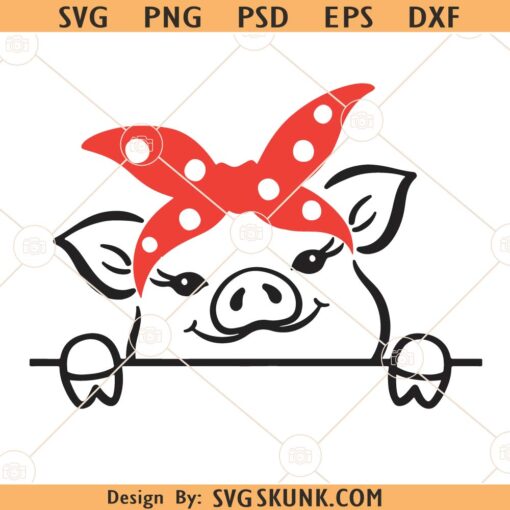 Peek a boo pig SVG, Pig Peekaboo SVG, Cute Little Pig with Red Bandana svg