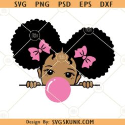 Peeking girl with bubble gum SVG, Peeking Black Girl Blowing Bubble Gum SVG