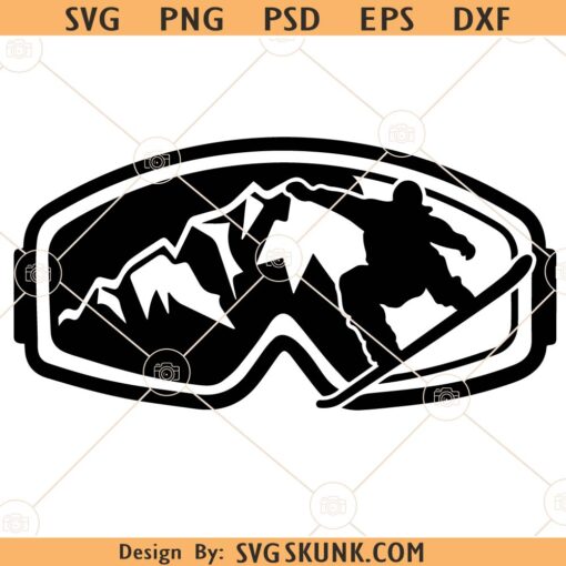 Snowboarding in goggles SVG, Snowboarding svg, Snow Goggles Mountain Svg, Skiing svg