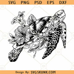 Turtle With Flowers SVG, Floral turtle svg, Sea turtle with flower svg, Summer sea turtle svg