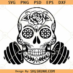 Weightlifting skull svg, Sugar skull Weightlifting svg, Skull with barbell SVG, Gym Skull svg