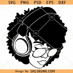 Black Woman In Headphones SVG, Black woman Music svg, Afro Woman svg, Music svg
