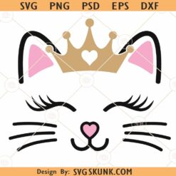 Cat face with crown SVG, Cat Face Crown Svg, Kitty Face Svg, Crown Svg, Princess Svg