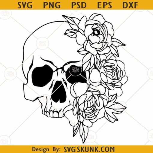 Skull with flowers SVG, floral skull svg, girly skull svg, gothic svg