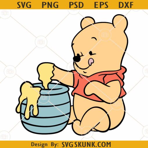 Winnie the pooh baby SVG, , Baby Pooh eating honey svg, Winnie The Pooh SVG