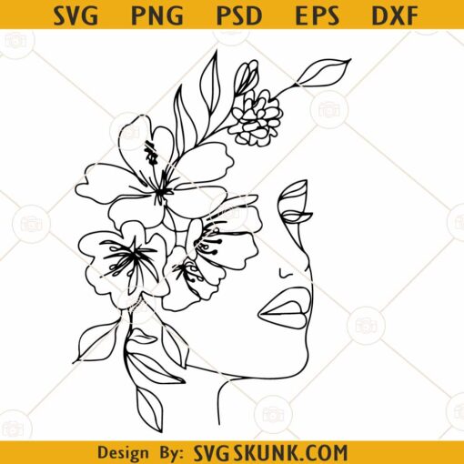 Woman face with flowers SVG, abstract face svg, woman line art SVG