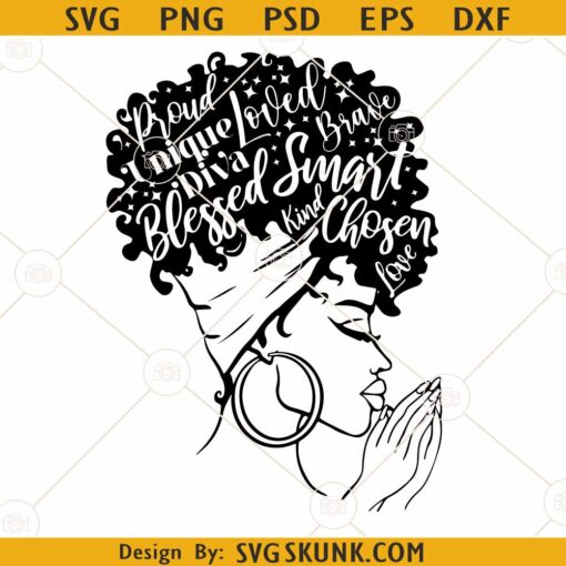 Afro diva praying SVG, Afro Hair svg, Afro woman svg,  Black Woman svg