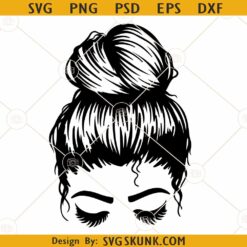 Messy bun with eyelashes SVG, Messy Bun SVG File, Hair SVG, Girl with Lashes svg