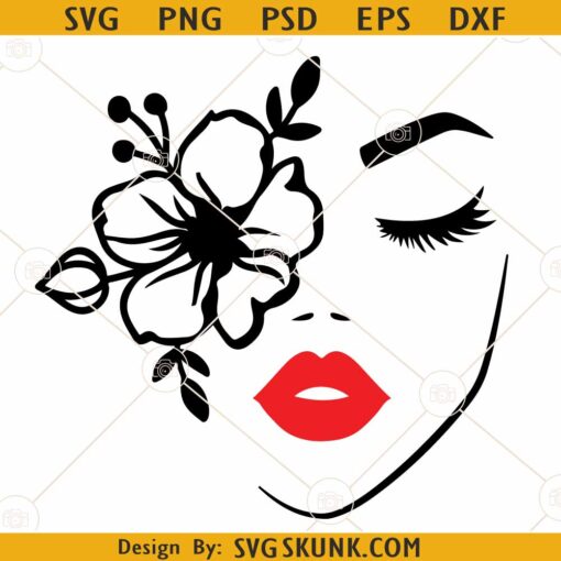 Woman face with flowers SVG, Beauty face svg, Lipstick Perfection svg,  Woman face Svg