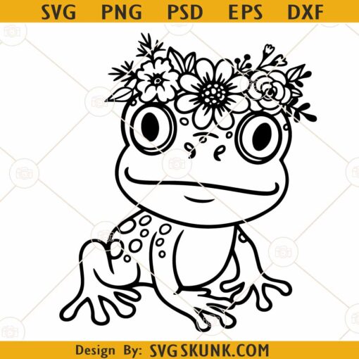 Frog with flower crown SVG, Frog with flowers SVG, Flower Frog Svg
