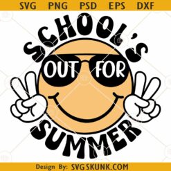 School's Out For Summer smiley SVG, Smiley Sunglasses SVG, Schools Summer SVG
