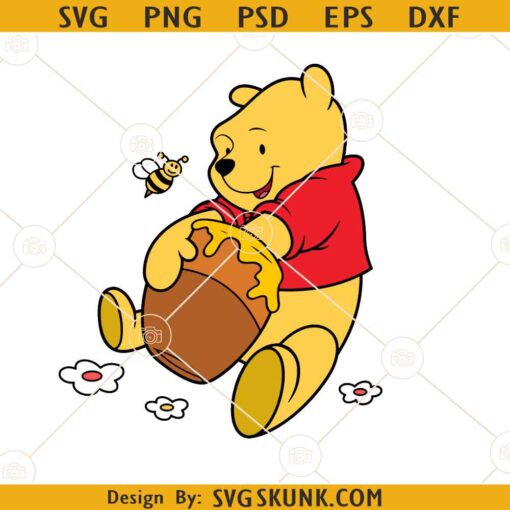 Winnie the Pooh eating honey SVG, baby Winnie the Pooh svg, Winnie the Pooh and bee svg