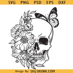 Floral skull with butterfly SVG