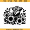 Highland baby cow with sunflowers svg, highland cow svg, Floral Highland Cow SVG