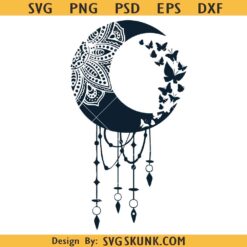 Mandala dream catcher SVG, Dream catcher butterfly svg, crest moon dreamcatcher svg