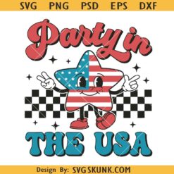 Party in the USA checkered star svg, retro 4th of July svg, Independence Day svg