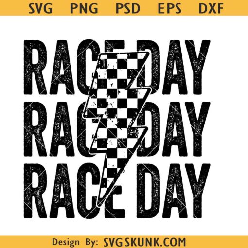 Race day checkered distressed SVG, race day svg, lightning bolt race day svg
