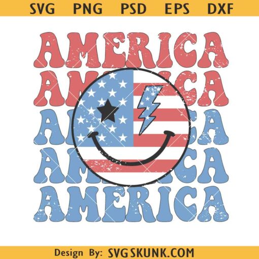 Retro America 4th of July Smiley face SVG, retro 4th of July Svg, 4th of July retro smiley svg