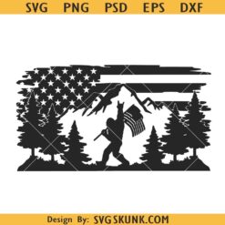 Bigfoot American flag SVG, Bigfoot Mountain scene SVG, Distressed American Flag svg