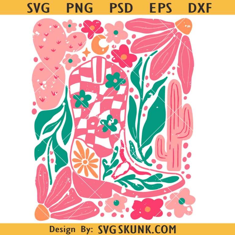 Boho cowgirl boot and flowers svg, floral cowgirl boot svg, western