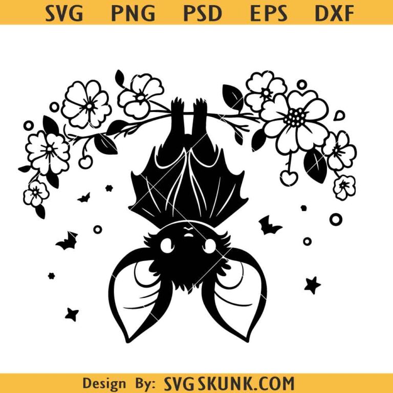 Cute Hanging Bat Svg, Cute Bat Svg, Floral Bat Svg, Bat Clip Art, Bat ...