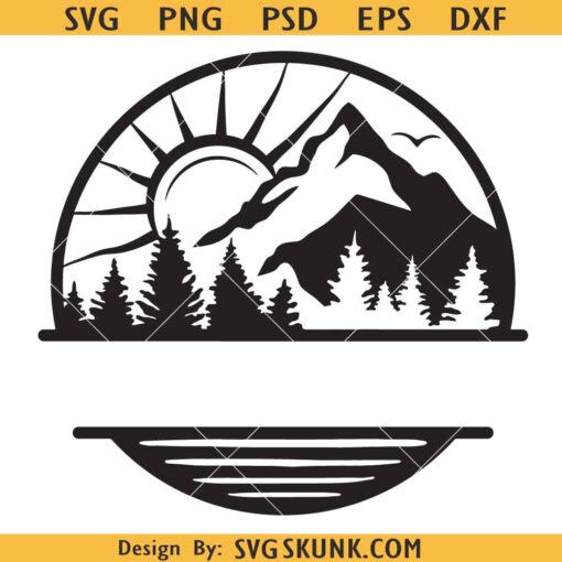 Mountain sun lake and forest monogram SVG, forest monogram SVG