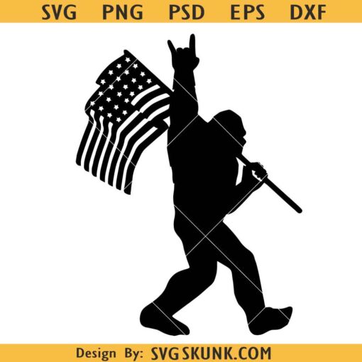 Sasquatch rock with American flag svg, Cool Bigfoot svg, Bigfoot rock svg