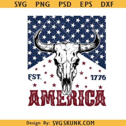 Western 4th of July svg, 4th of July Cowboy SVG, bull skull 4th of July svg, patriotic cowboy svg