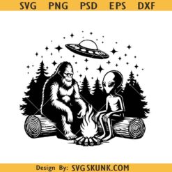Bigfoot Alien Campfire SVG, Bigfoot Alien Camping SVG, funny camping shirt svg