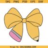 Coquette Teacher SVG PNG, coquette teacher png, pencil bow svg, teacher tote bag png