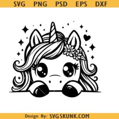 Peeking cute unicorn SVG, unicorn svg cut file, Unicorn kawaii svg png