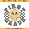 Retro first grade checkered smiley svg, first grade smiley face svg