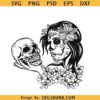 Sugar skull woman holding skull SVG, Sugar Skull svg, La Muerta svg, Halloween Mom svg