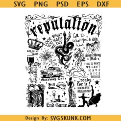 Swiftie Tracklist reputation svg, Taylor Swift album svg, Swiftie Eras Tour svg