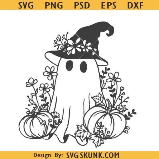 Spooky Ghost Halloween Pumpkin SVG, ghost pumpkins svg, floral ghost Halloween svg