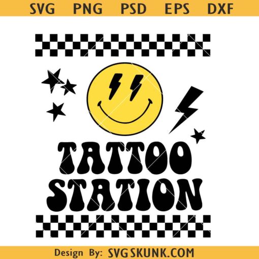 Tattoo Station SVG, Lightning Bolt Smiley SVG, Tattoo Station Sign SVG, Tattoo Addict SVG, Tattoo SVG