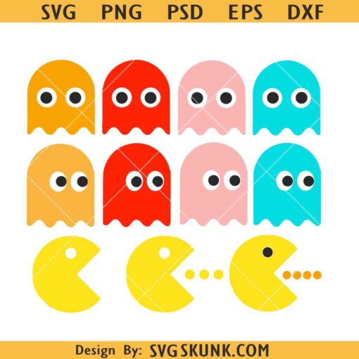 Ghosts from Pac Man Video Game svg, Pac Man and Ghosts Inky Blinky Pinky and Clyde SVG