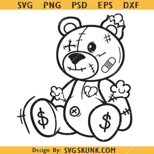 Beaten Teddy Bear SVG, Gangster bear SVG, Money Lover SVG, Dollar Sign SVG      