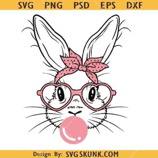 Bunny with bandana and glasses svg, Cute Bunny Rabbit With Bandana Svg, Bunny with Glasses Svg   