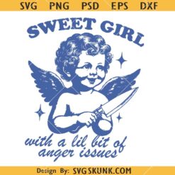 Sweet Girl with a lil bit of anger issues svg, Funny SVG, Sarcasm SVG, Retro Angel Design SVG