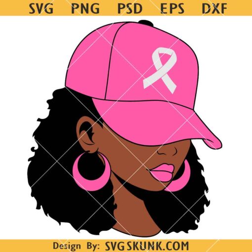 Breast Cancer Black Woman Cap SVG, cancer research svg, cancer ribbon svg, cancer awareness svg      