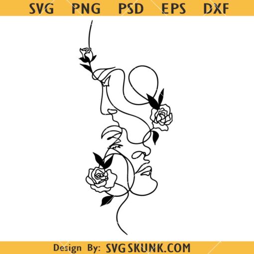 Floral couple face SVG, Romantic couple svg     