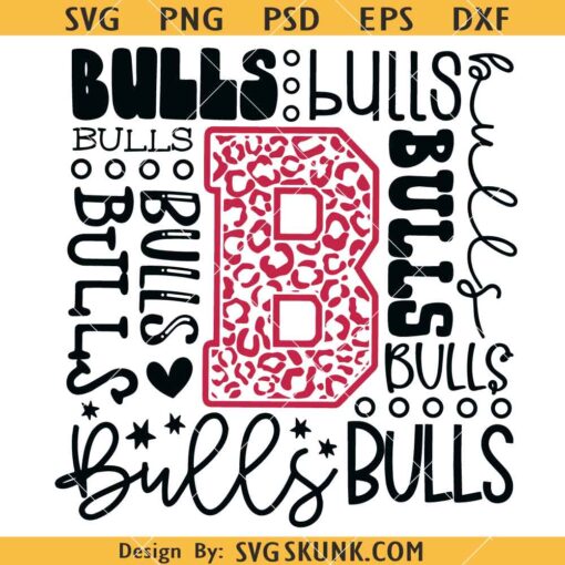 Bulls Typography Svg, Bulls svg, Bulls cheer svg, Team Spirit svg, School shirt SVG     