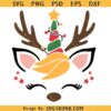 Reindeer unicorn face SVG, Christmas Unicorn Face Svg, Unicorn Head Svg, Unicorn Reindeer Svg